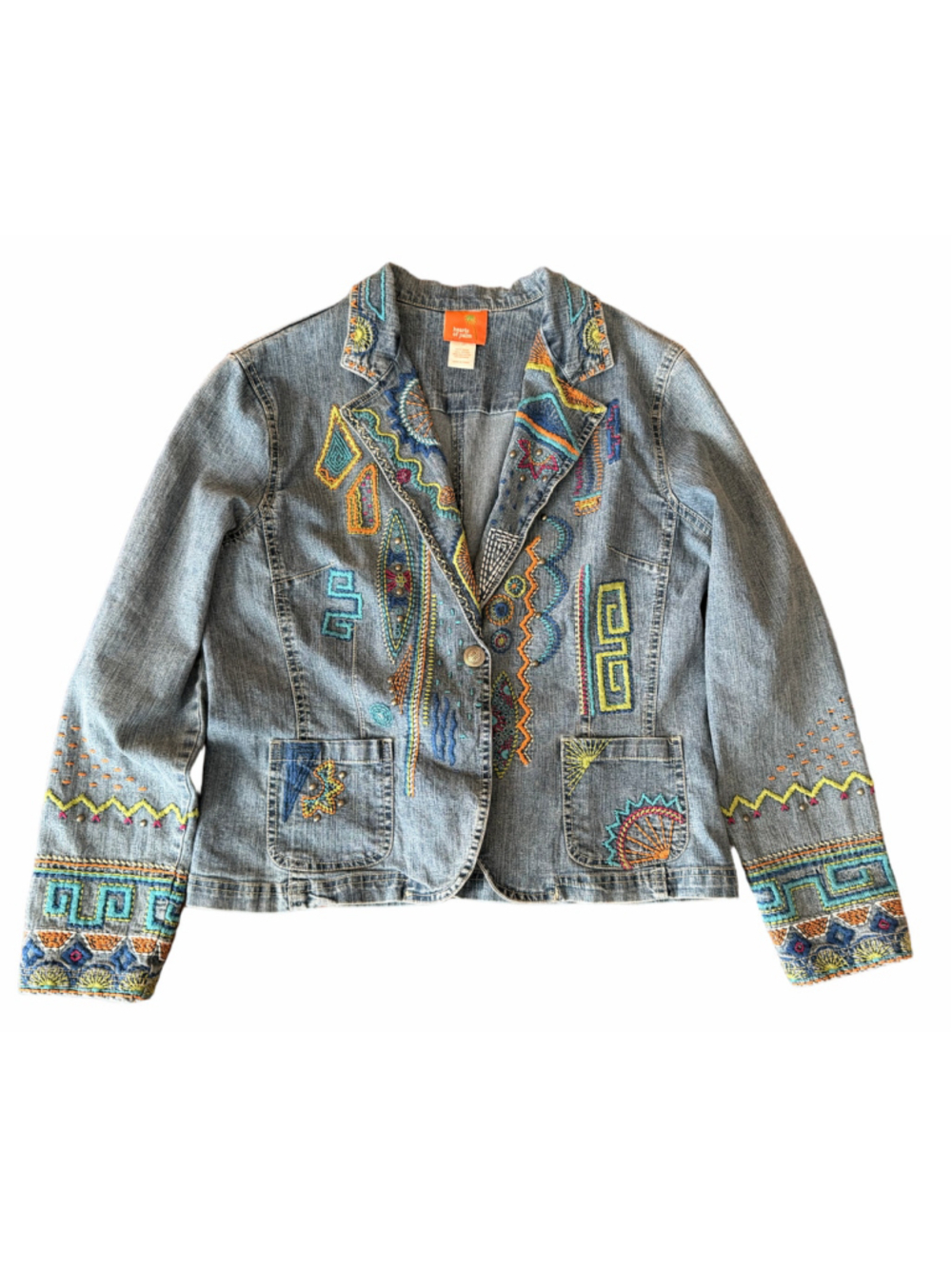Hearts of Palm Embroidered Jean Jacket Size 12 Blue Multicolor
